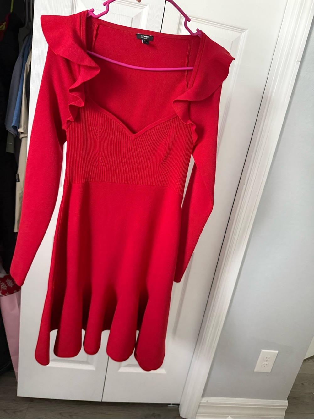 Express red Ruffle Collar Knit Dress - Picture 4 of 7